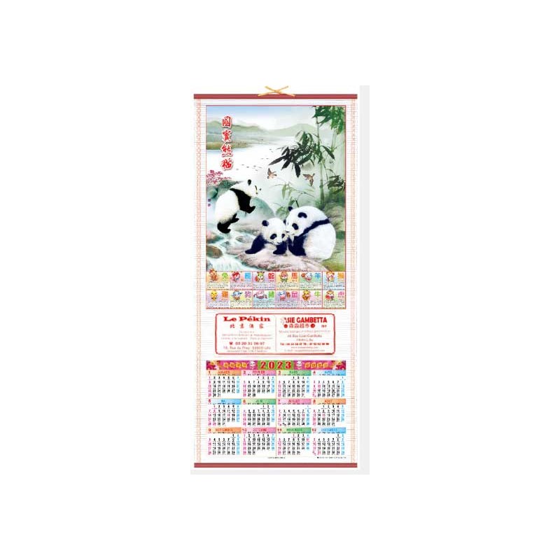 Calendrier chinois mural 2023 - Les pandas